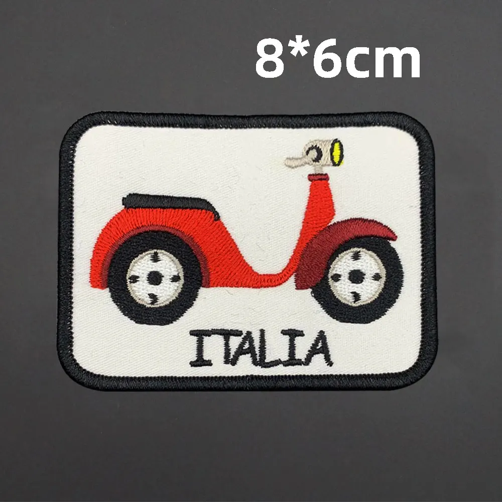 ITALIA MOTORCYCLE SCOOTERS embroidered patches For clothing with iron on and hook backing