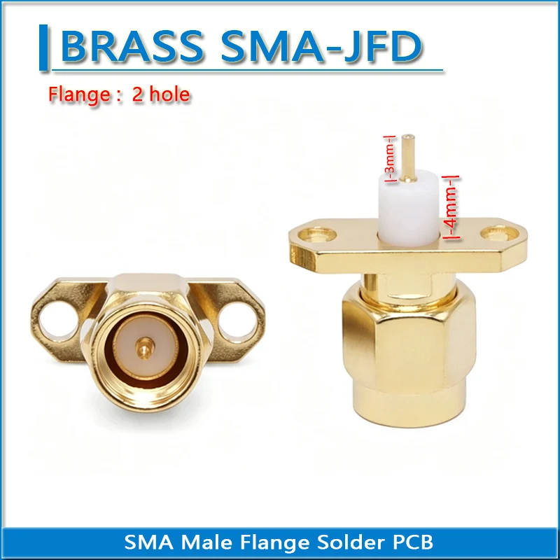 SMA Male 2 Hole Flange Diamond Chassis Panel Mount Solder Needle PCB Copper PTFE 4mm Pin 3mm SMA-JFD RF Connector Socket Adapter