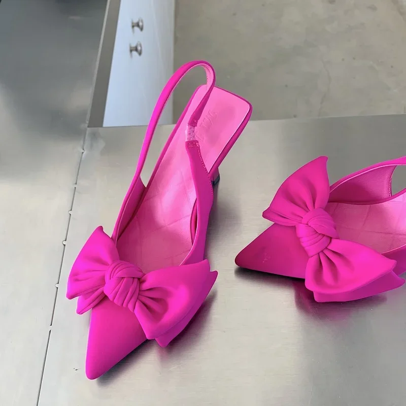 2024 Summer Brand Women Slingback Sandals Shoes Fashion Bow-knot Pointed Toe Slip on Ladies Elegant Dress Pumps Shoes