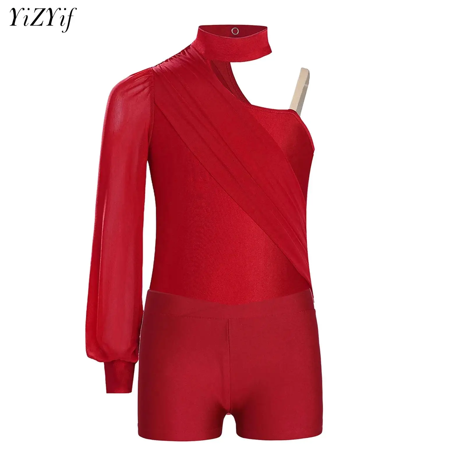 

Kids Girl Ballet Jersey Dance Leotards Gymnastics Acrobatics Figure Skating Performance Costume Mesh Overlay Bodysuit and Shorts