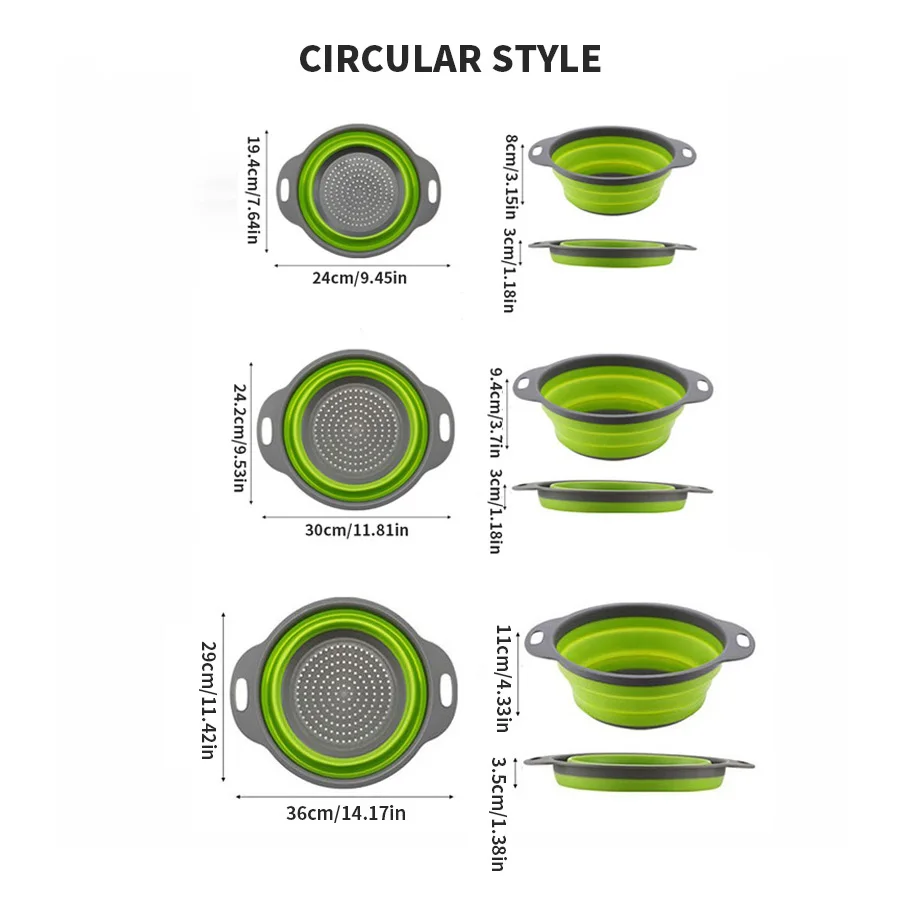 1/2pcs Silicone Round Folding Vegetable Fruits Washing Drain Basket Colander Strainer Collapsible Drainer Kitchen Tool