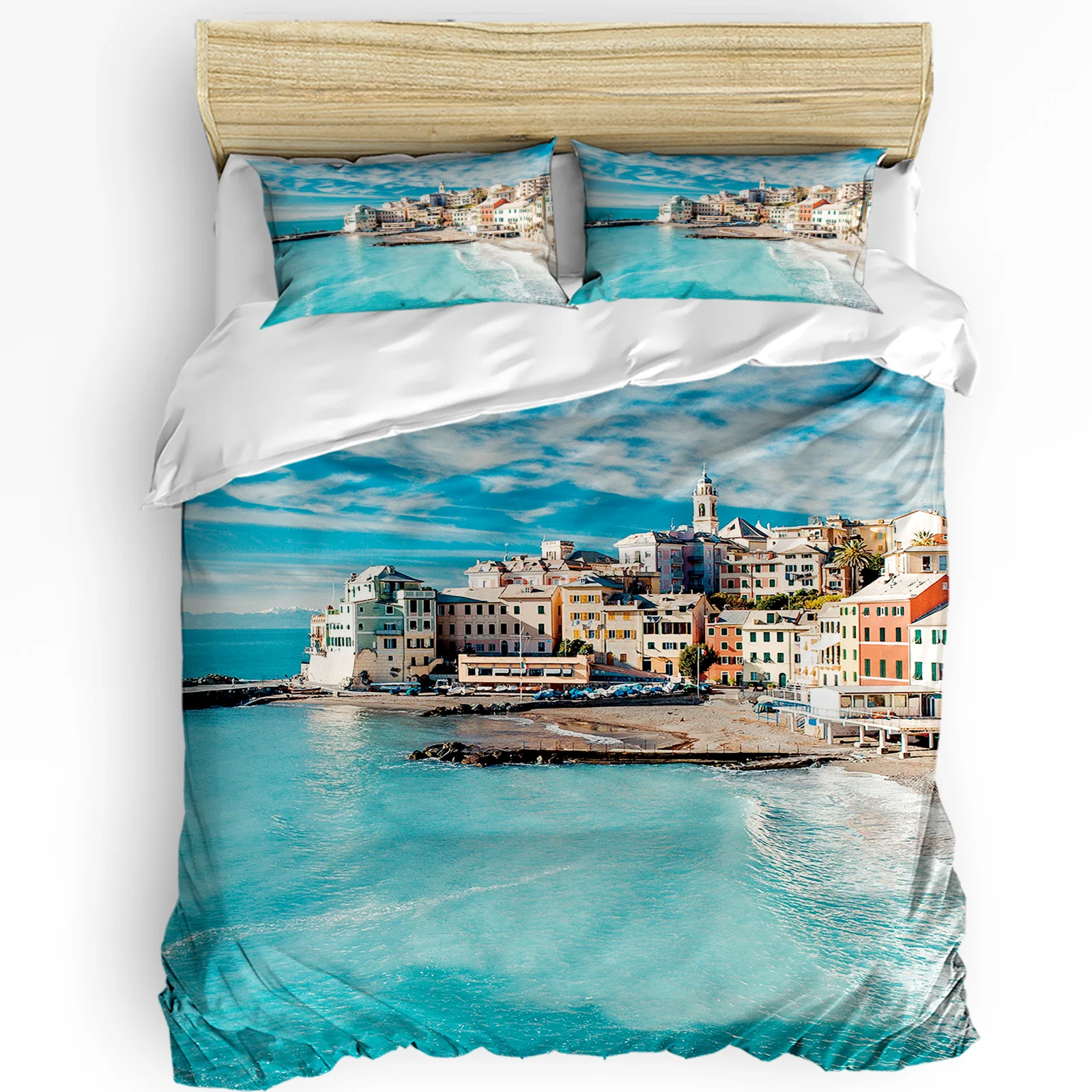 Fishing Village 3pcs Duvet Cover Set Pillow Case Bedroom Single Double Bed Comforter Bedding Set Quilt Cover