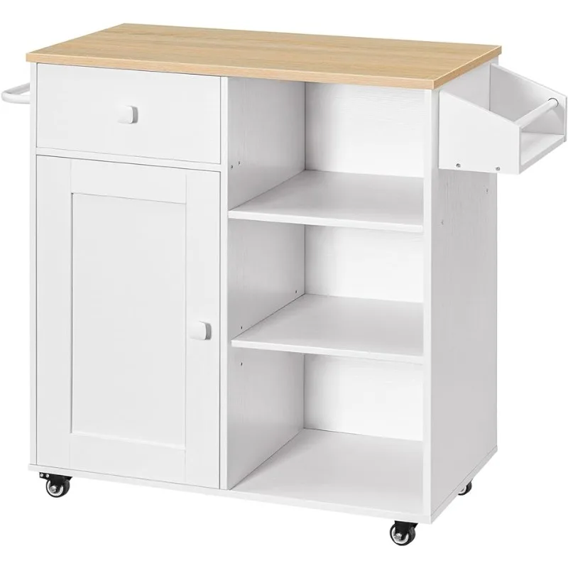 

HOOBRO Kitchen Island, Storage Cabinet with Drawer, Kitchen Cart with Spice and Towel Rack, White and Natural