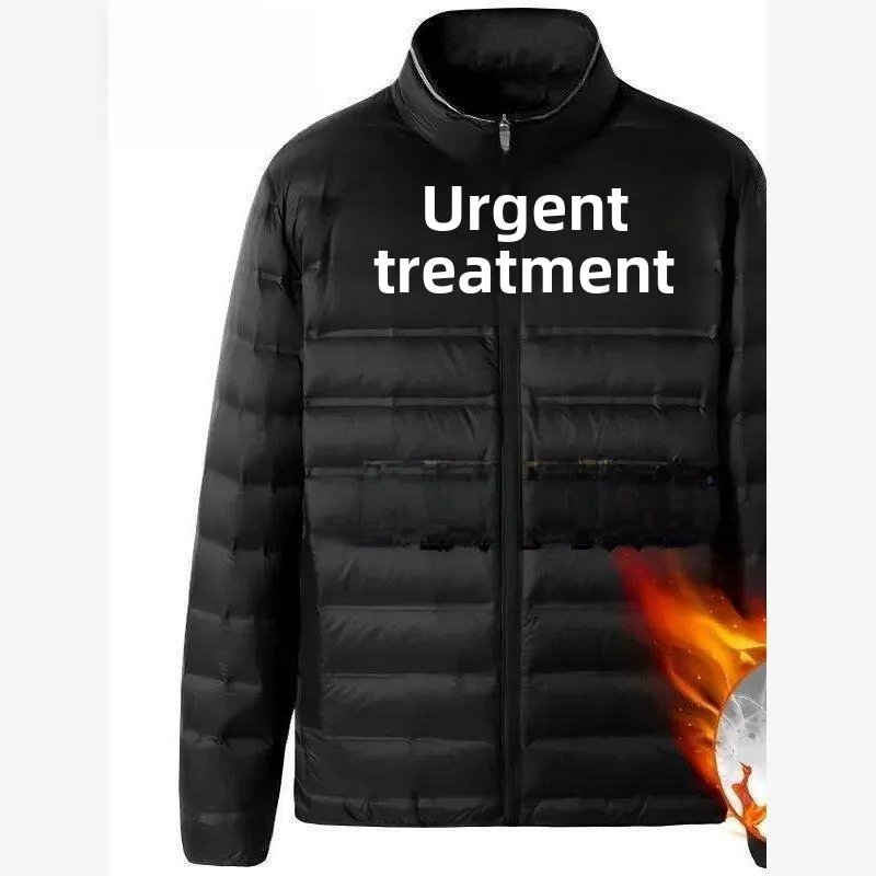 

Lightweight down Cotton Jaet Men's Mid-aged And ly Dad Thiened Large Size White Floing Stand Collar Coat