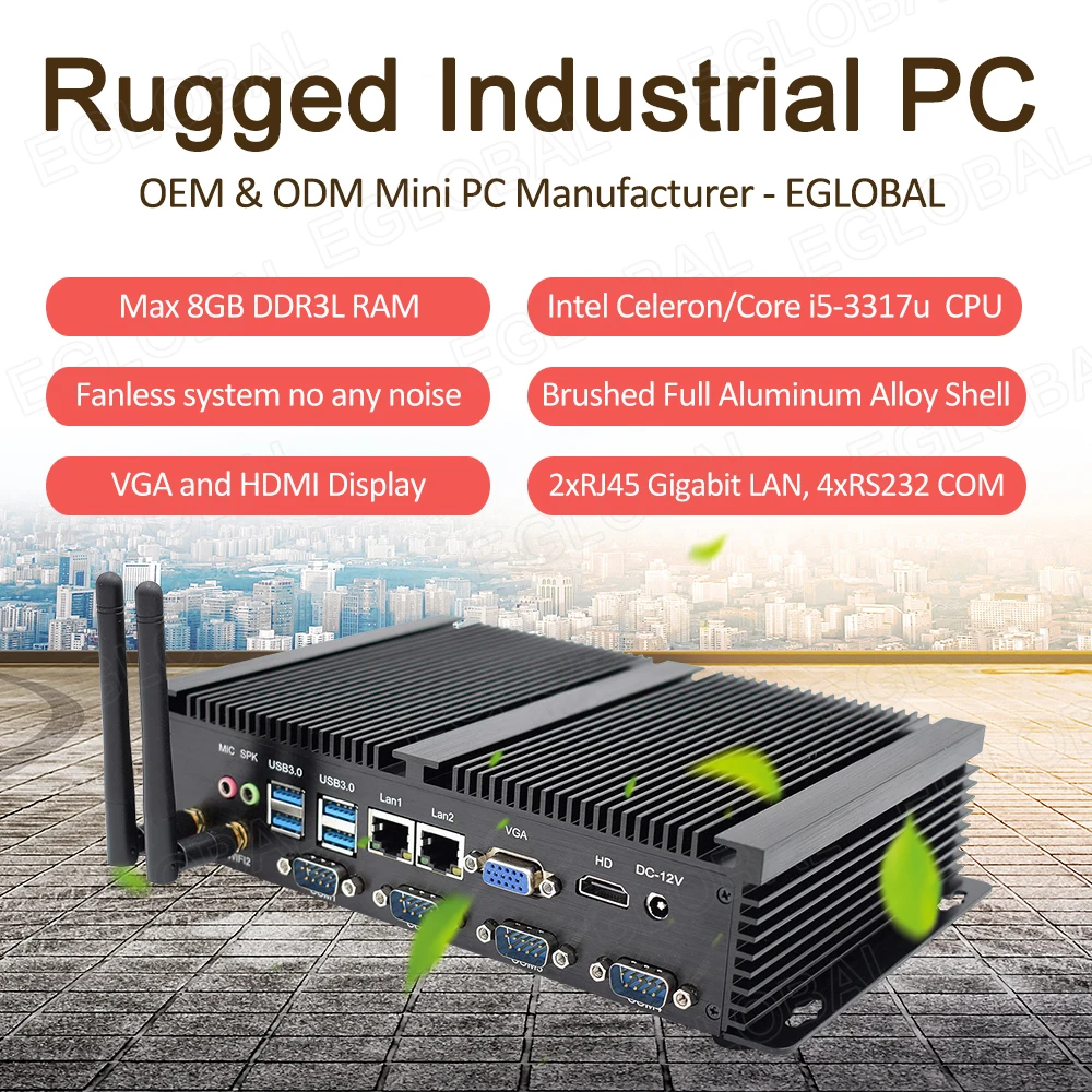 Egglobal-産業用ファンレスミニpc、intelコアi5-3317U、4xrs232 com、2x rj45、ギガバlan、Windows 10、Linux、winxp pc