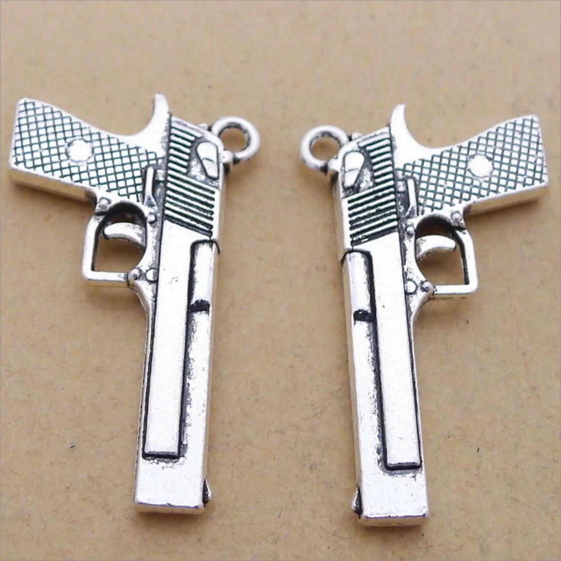 4Pcs/Lot Charms Gun Browning Pistol 35x20mm Antique Bronze Silver Color Pendants Making DIY Handmade Tibetan Finding Jewelry