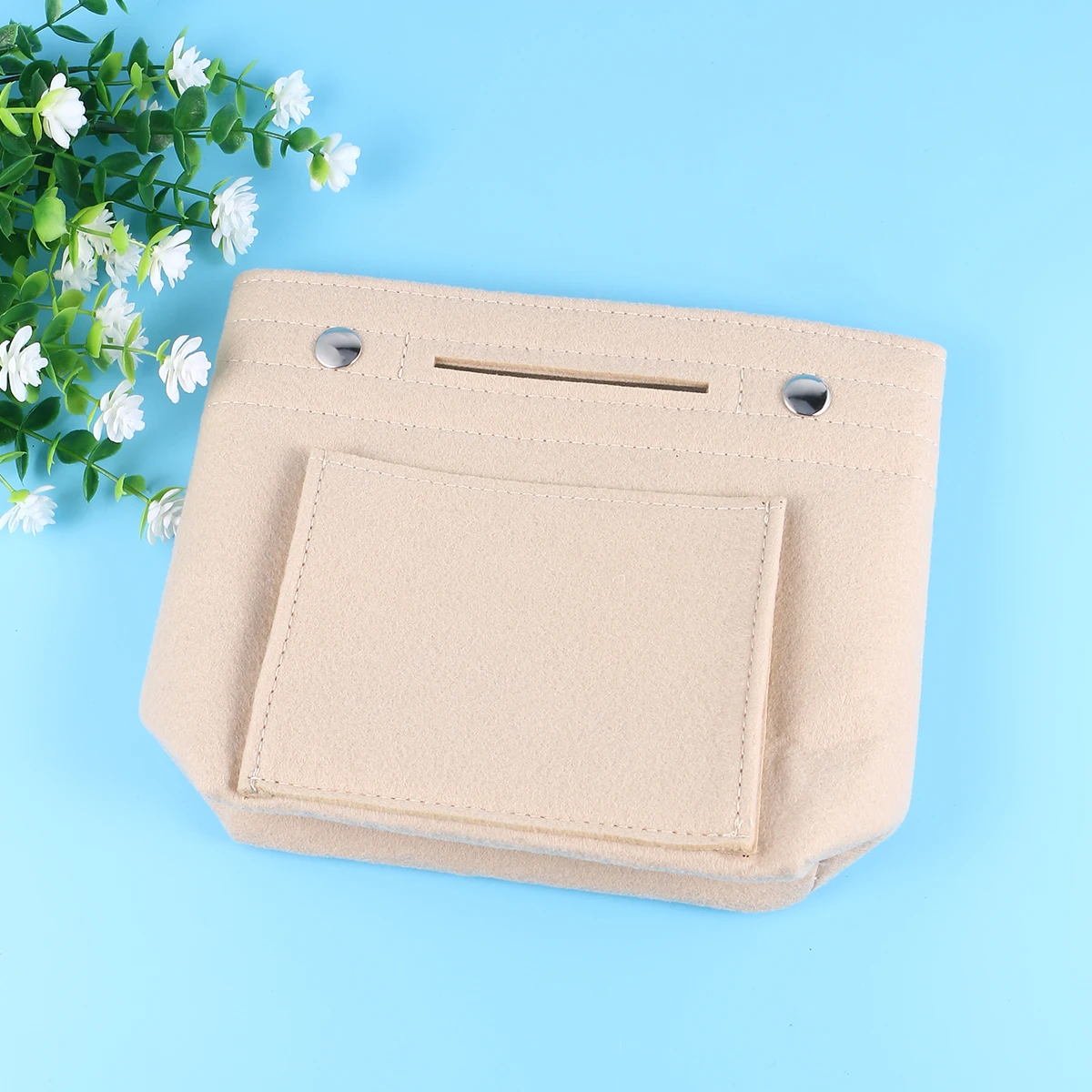 

Felt Cloth Bag Makeup Organizer Multi Pocket Storage Women Handbag Travel Size S Coffee Durable Thick Protect Daily