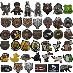Embroidered Patches Animals Bear Tiger Wolf Monkey Shark Duck Cat Goose Dog Bunny Bigfoot Guns Knifes Patch For Clothing