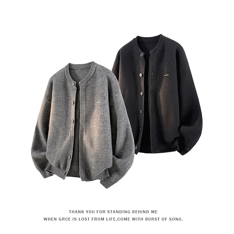 

Korean Style Oversized Unisex Baseball Collar Knit Cardigan New Minimalist Loose Casual Soft Solid Color Sweater Jacket