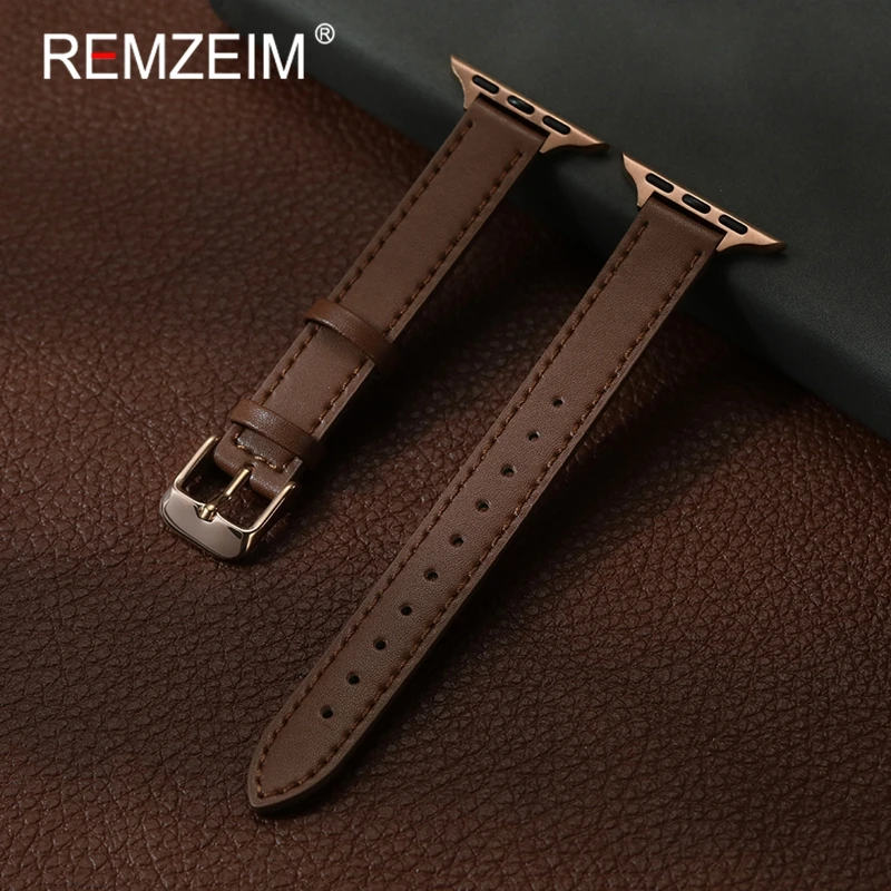 Ремешок из телячьей кожи для Apple Watch 1-10 SE, ультратонкие милые женские ремешки для часов для Iwatch 49/46/45/44/42/41/40/38 мм