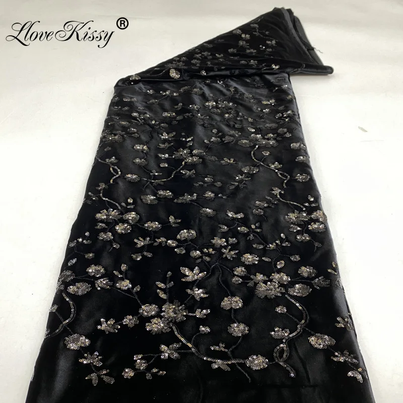

Autumn And Winter Black Velvet Embroidery 3MM Sequin Fabric DIY Exquisite Coat Skirt Party Evening Dress Pearl Fabric 125CM