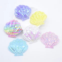 12Pcs 48*45mm Shell Appliques with Sequins Embroider Patches for Clothes Hat Sewing DIY Headwear Hair Clips Decor Accessories