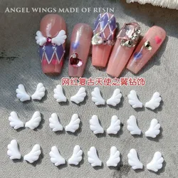 Piezas de resina para manicura, joyería de ala de Ángel de 4,5x8mm, parte posterior plana blanca, dibujos animados 3D, piezas de uñas de media ala, accesorios # & JS, 200