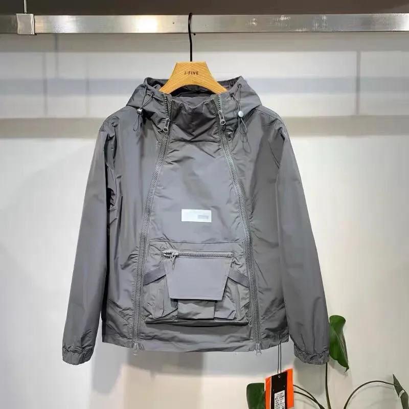Luxury Spring Autumn Jacket Men Double Zipper Hooded Outdoor Coat Pocket Cargo Sweatshirt Hooded Sportswear High-end Windbreaker