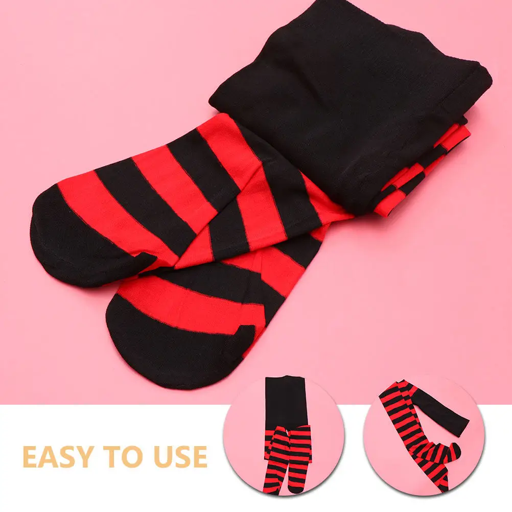 2Pairs Multi Occasion Red Black Striped Thigh High Socks Christmas Winter Party Socks for Women School Office Holiday