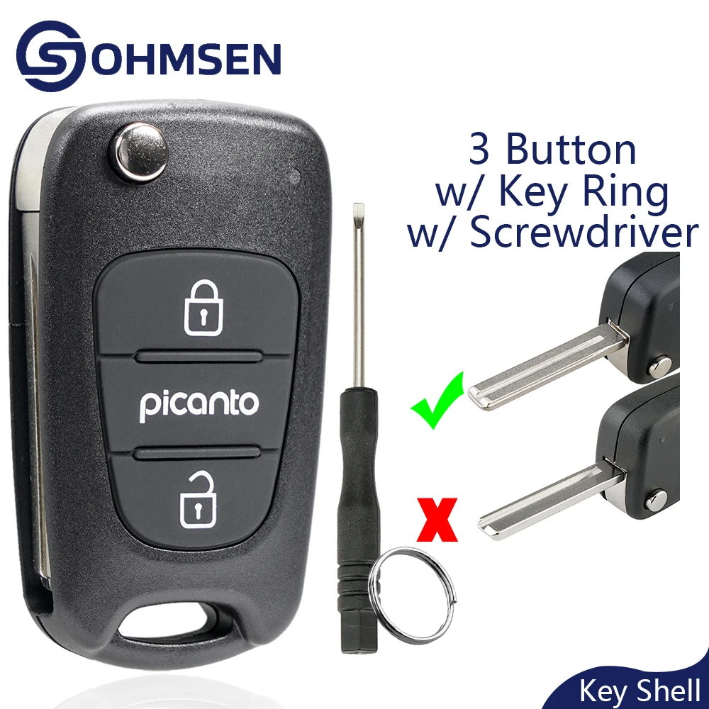 

OHMSEN 3-кнопочный откидной чехол для дистанционного ключа автомобиля + лезвие KIA7 для Kia Picanto 2010-2019