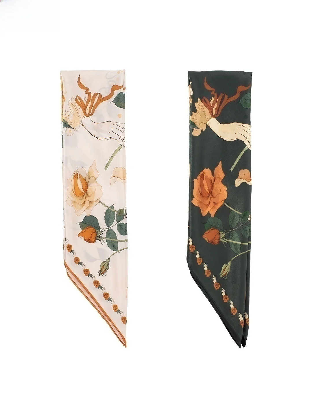 

Chowxiaodou Original Rose Double-Sided Print Silk Satin Square Scarf Elegant Gentle Vintage Floral Silk Scarf for All Seasons