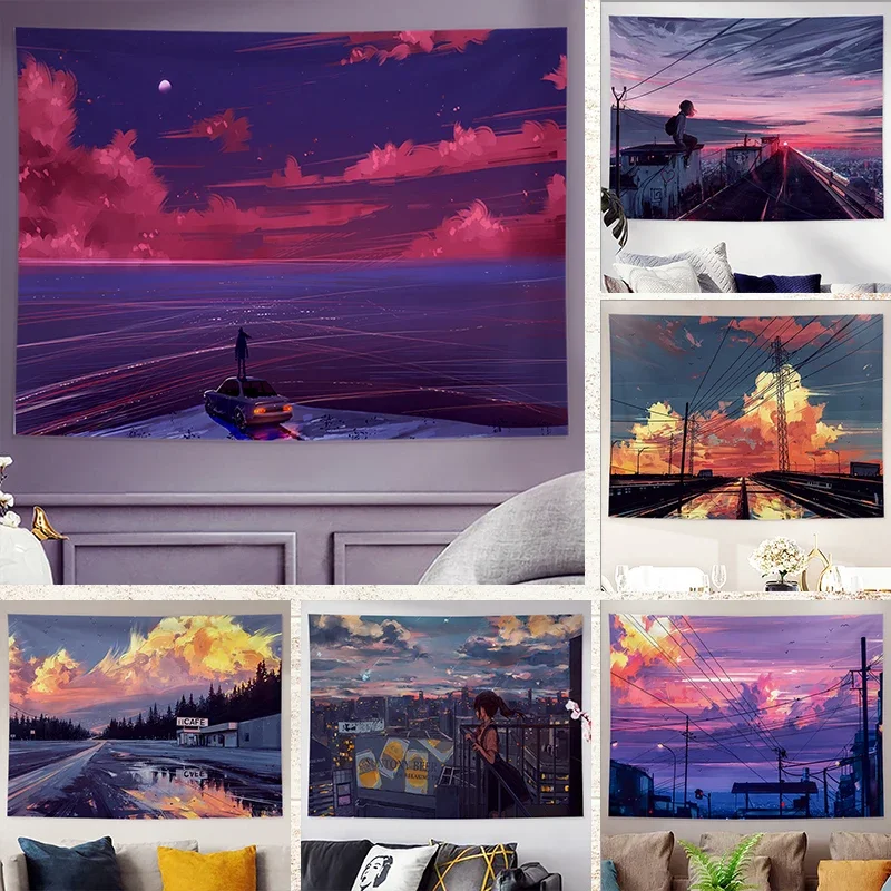 

Evening Printed Tapestry Decor Backdrop Cloth Sunset Tapestry Home Bedroom Wall Decor Wall Hanging гобелен