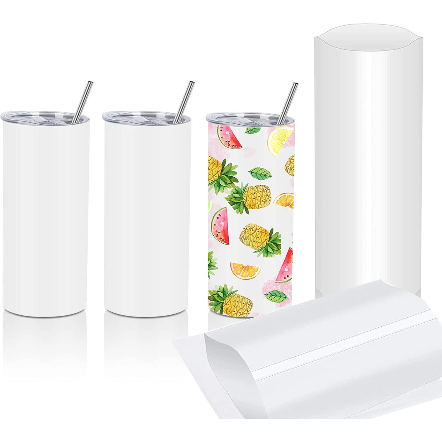 15 Oz Sublimation Skinny Tumbler Set Stainless Steel  Insulated Cup With Straw Insulated Water Bottles Diy Thermos Bottle 10Pcs