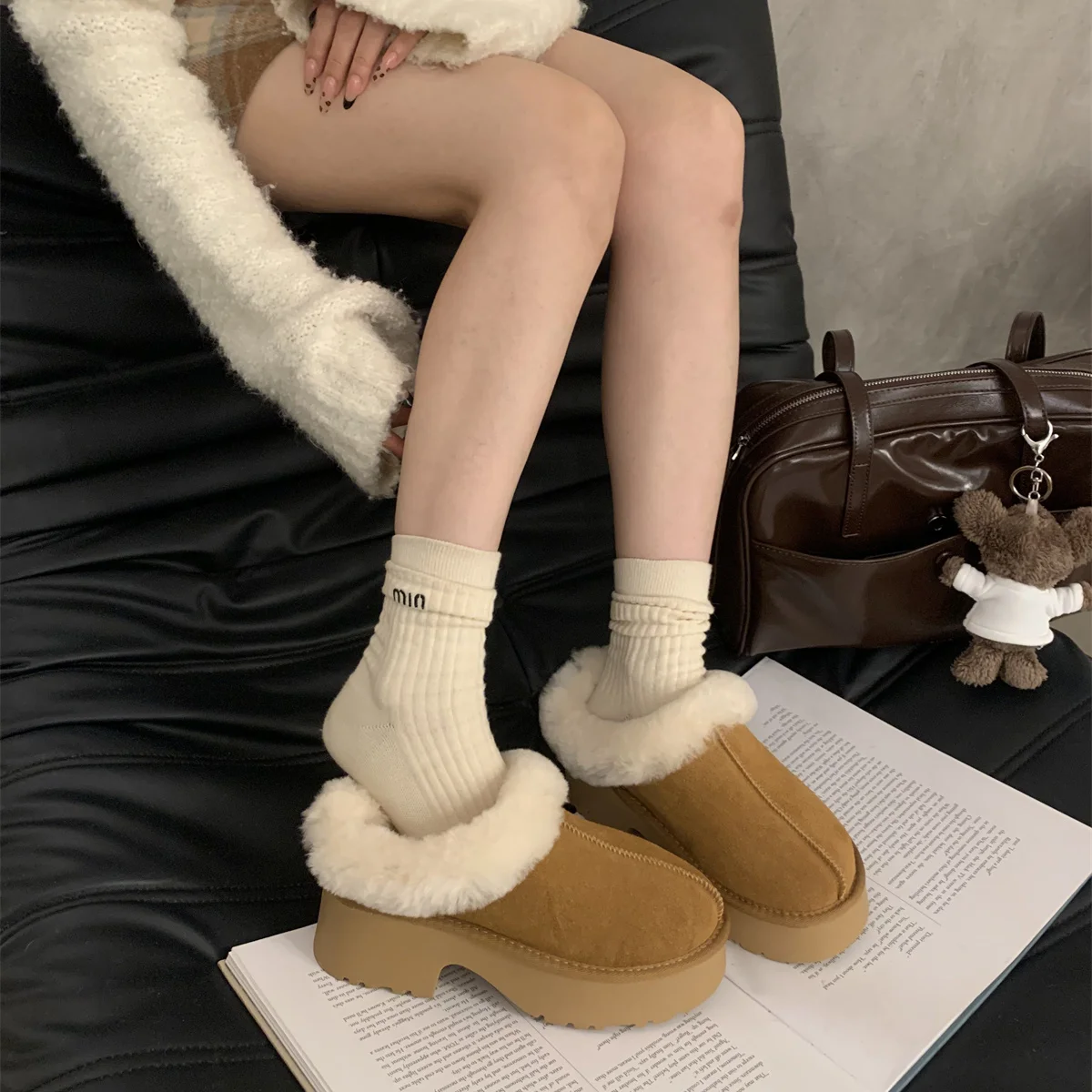 Slippers Casual Cover Toe Women's Genuine Leather Shoes Platform Slides Luxury Snow Boots Cover Toe House Slippers Platform Wome