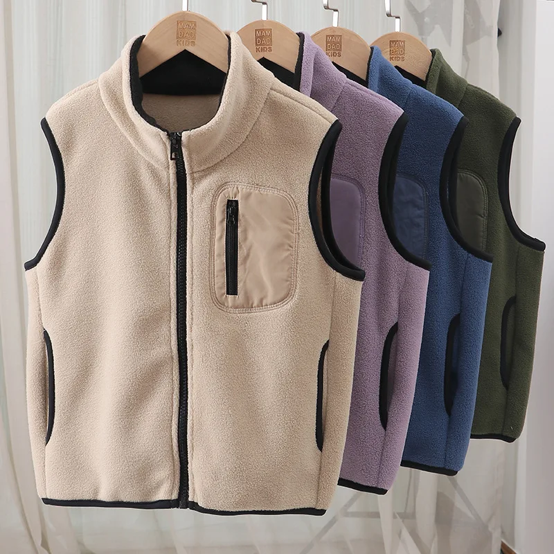 4-18 Years Boys Girls Polar Fleece Vest Autumn Winter Thick Warm Teen Children Tops Outerwear 5A Antimicrobial Kids Waistcoats