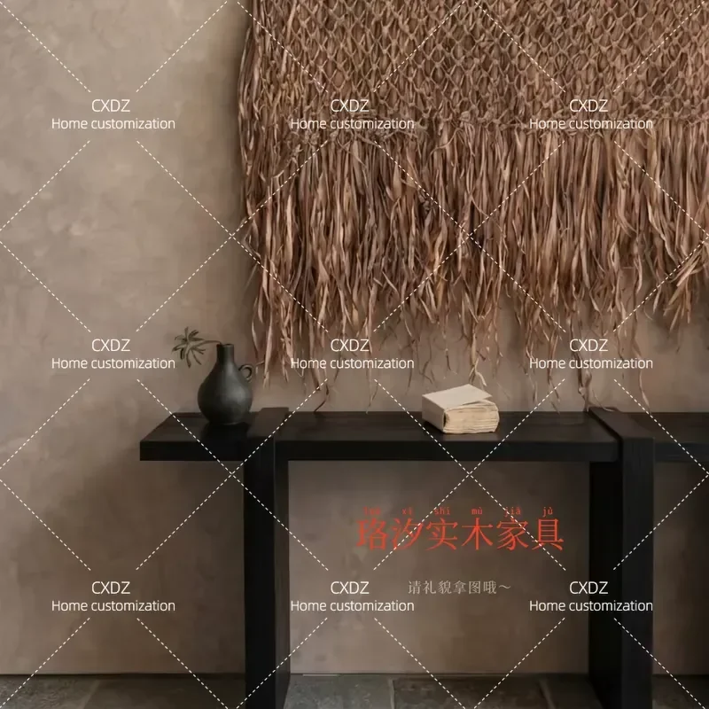 Wabi Sandy Wind Simple Solid Wood Entrance Platform Black Rectangle Living Room Entry Table Against the Wall Light Luxury