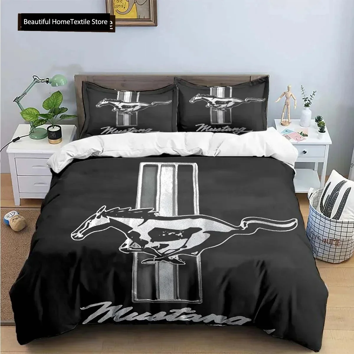 

3D Print Mustang Car Logo Bedding Set Boys Girls Twin Queen King Size Duvet Cover Pillowcase Bed Boys Adult Home Textileextile