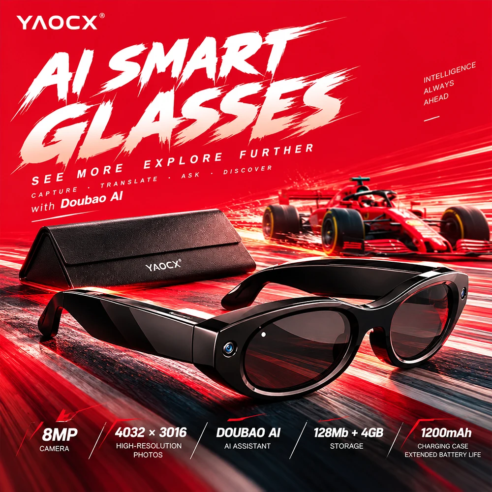 2026 New AI Smart Glasses with 8MP Camera Hands-Free Photo and Video Capture for Outdoor Adventures Travel and Daily Life
