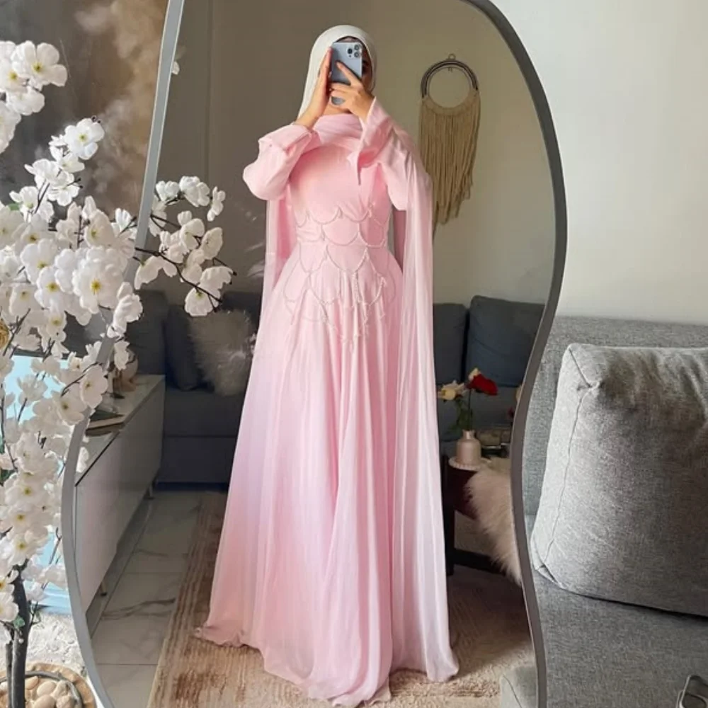 

Индивидуальные современные стильные одинаковые шифоновые платья с бисером и складками, прямые длинные платья с круглым вырезом, платья для особых случаев на заказ, официальная мода