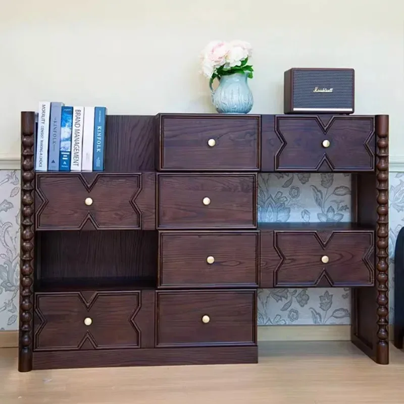 B6  solid wood telescopic shoe cabinet household entrance storage cabinet integrated against the wall indoor decorative porch
