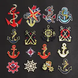 ship's anchor rudder Embroidery Patches for Clothes DIY Stripes Iron on compass Appliques Clothing Stickers Badges
