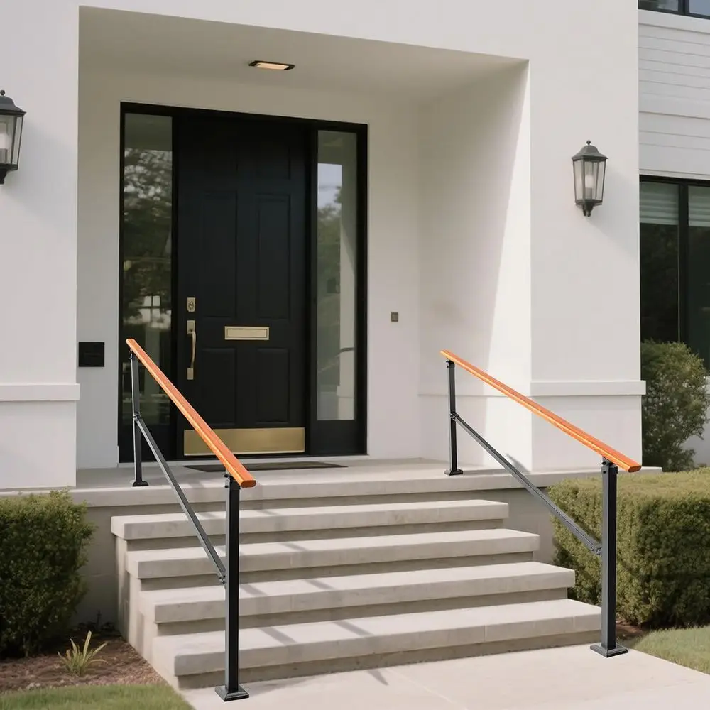 درابزين الخطوات الخارجية، درابزين الدرج الداخلي، درابزين معدني فولاذي خفيف لخطوات الشرفة/الخرسانة/الخشب، 1-6 خطوات، مقلد