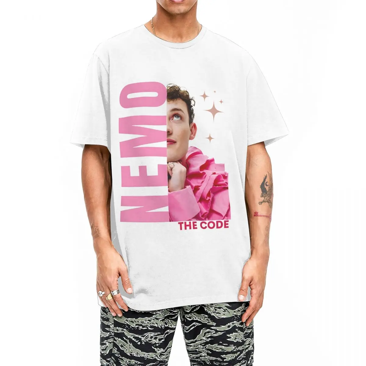 

Nemo Eurovisions Switzerland 2024 Shirt Stuff Men Women Pure Cotton Creative Tee Shirt Short Sleeve Clothes Gift