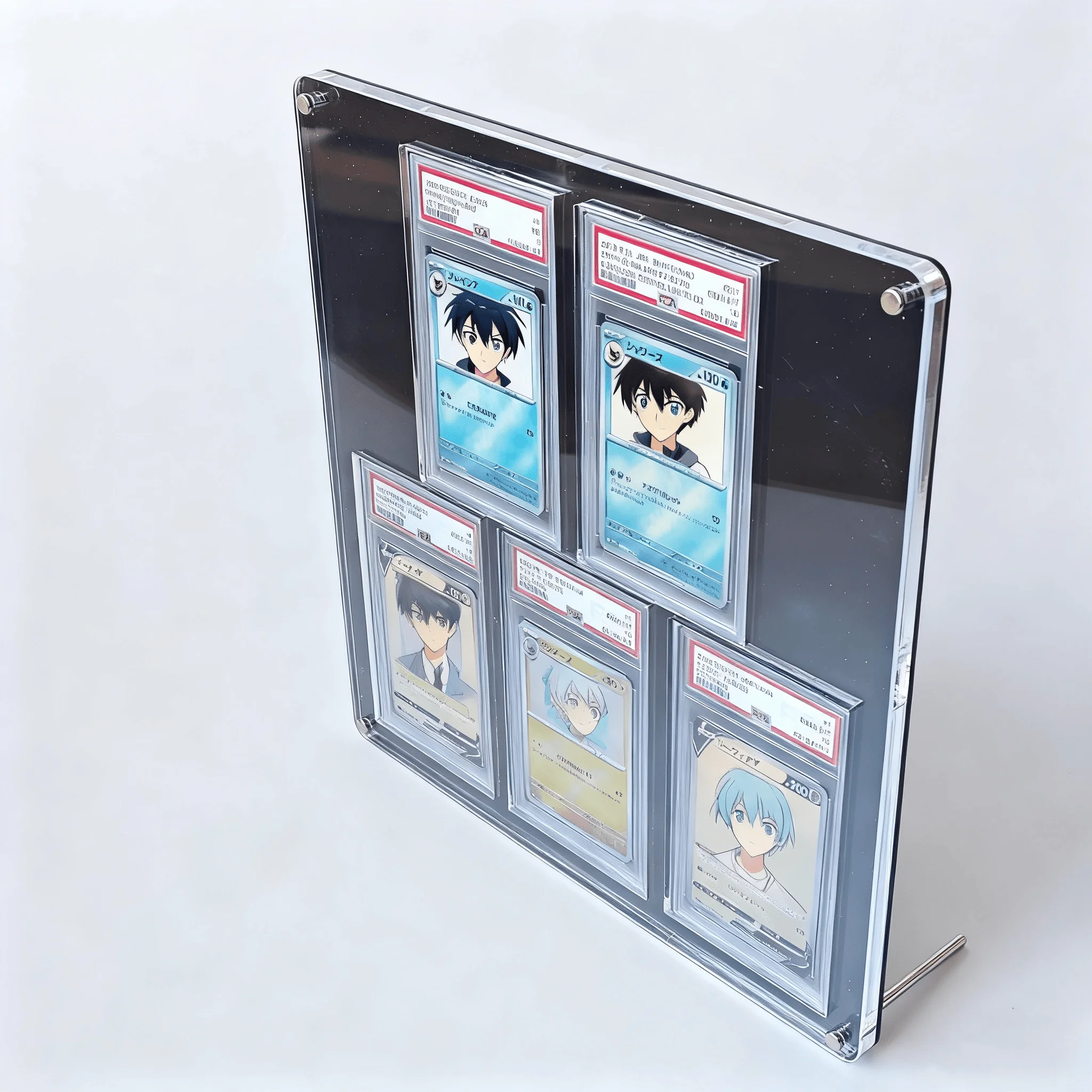 

5-Slot Graded Card Stand Black Acrylic Display Holder for PTCG Trading Cards Crystal Clear Edges Modern Showcase