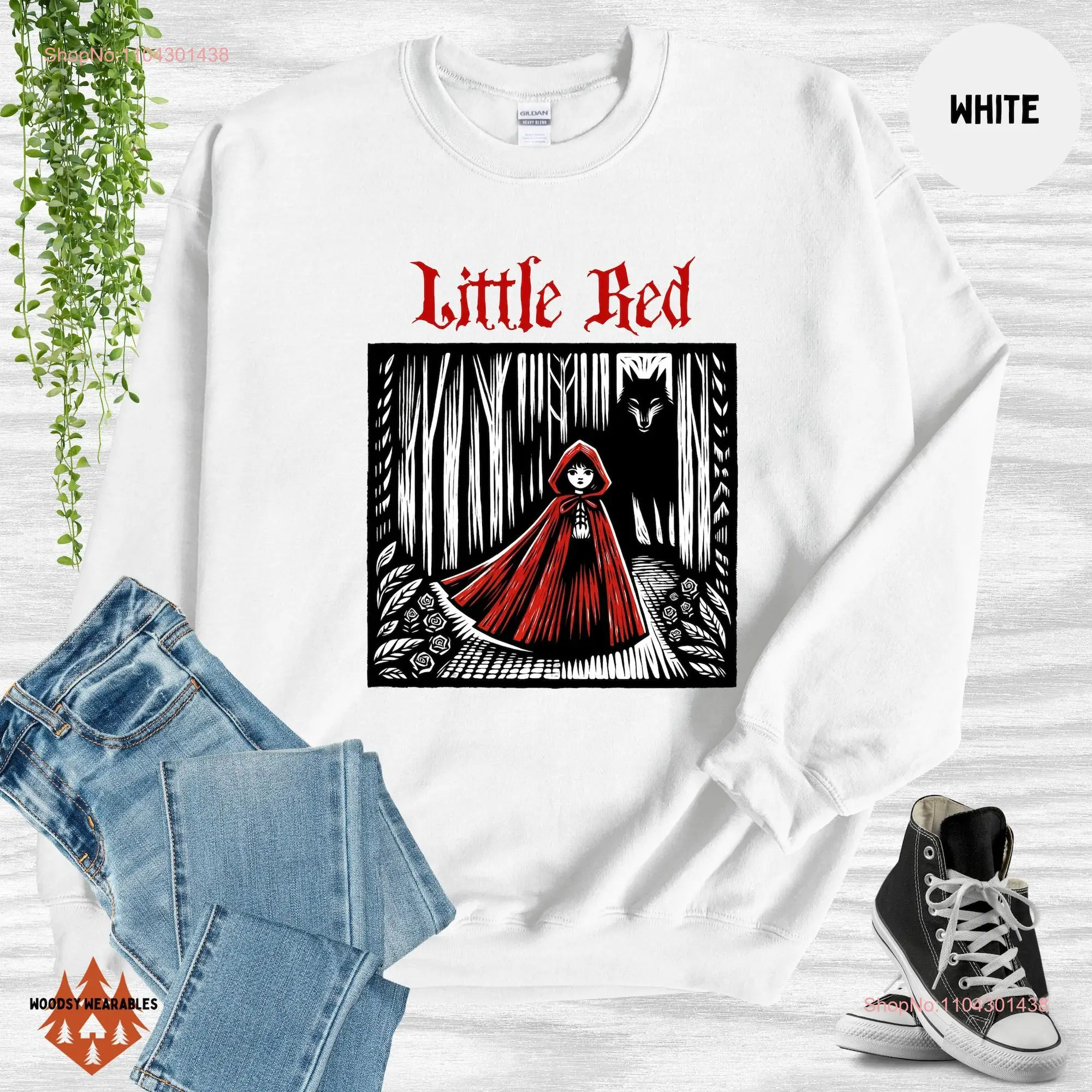 Red Riding Hood Wolf Pullover Enchanted Forest SweaT T Shirt long or short sleeves