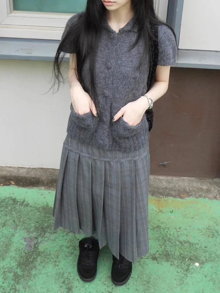 Retro Early Girl Sle Knitted ort Sve Open Cardigan Women's Faion Autumn Winter ket Design Soft Combed Korean Sle