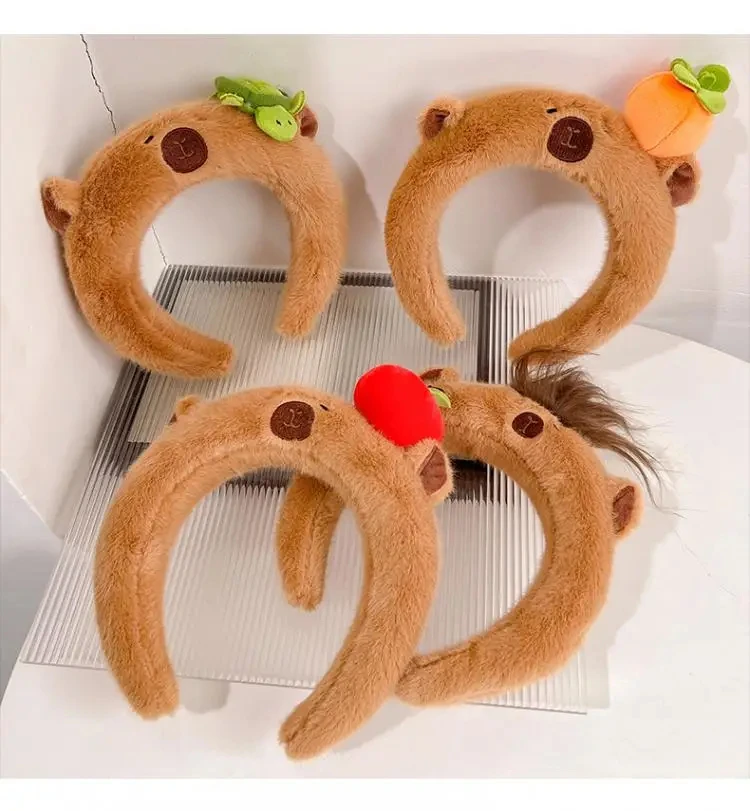 

Kawaii плюшевый обруч для волос Kapibala для женщин, обруч для мытья лица с дельфином, детский головной убор с героями мультфильмов, обруч для волос