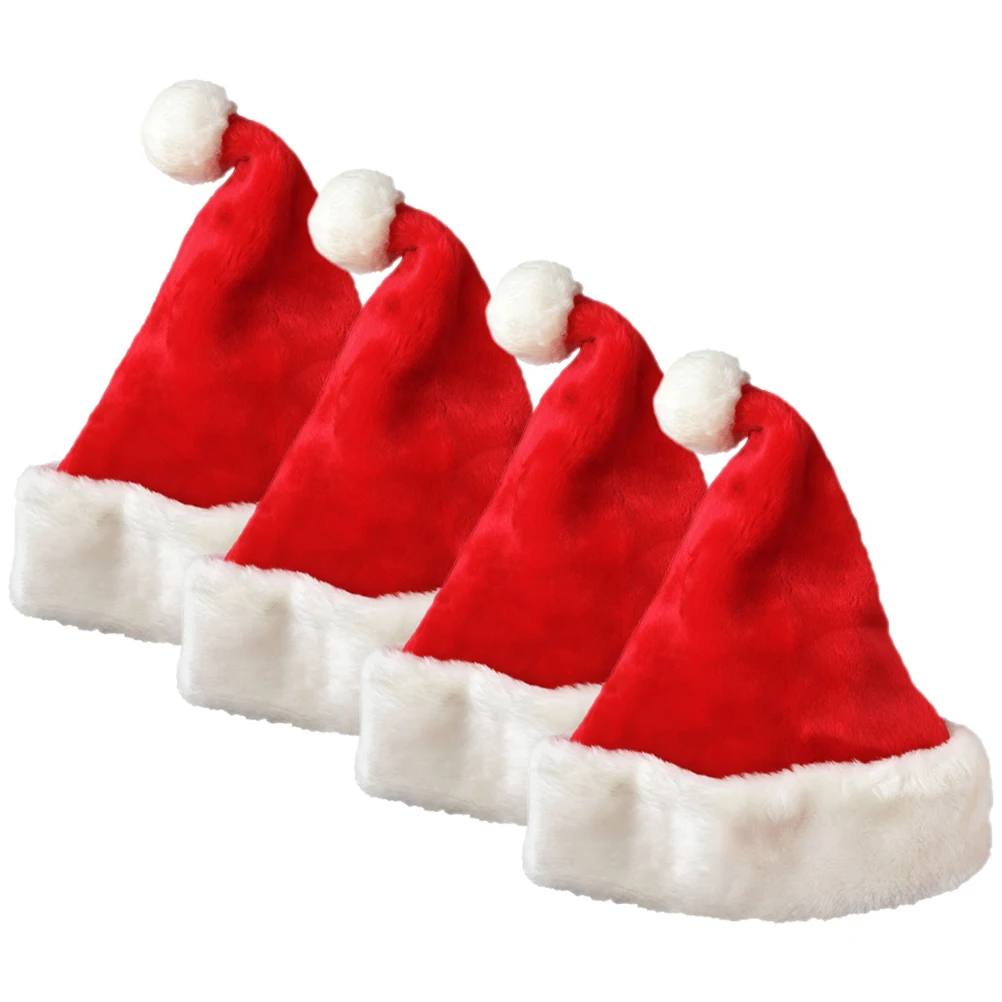 

4pcs Christmas Hats Santa Hat Festive Party Headwear Family Xmas Caps Comfortable Reusable Wear Resistant Cheerful