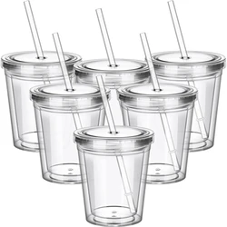 Clear Tumblers with Lid and Straw for Kids 12 oz Insulated Acrylic Double Wall Tumbler Toddlers Reusable Plastic Clear Cup Kids