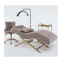 (Chair)2024 new arrival modern massage table spa brown velvet beauty eyelash luxury curved lash bed