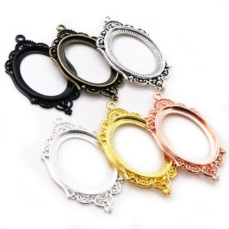 New Fashion 5pcs 30x40mm Inner Size 6 Colors Hollowing Pierced Style Cabochon Base Setting Charms Pendant