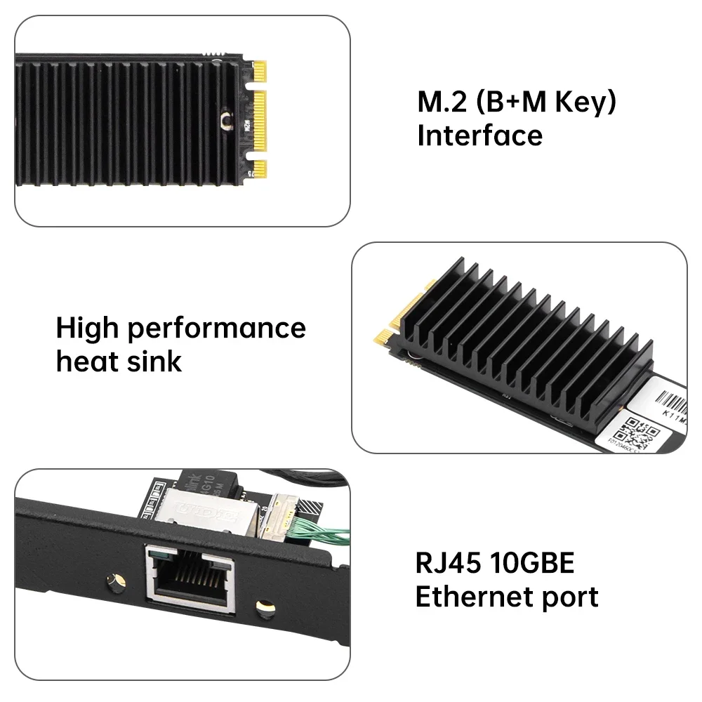10Gbps AQC113 M.2 B+M Key To RJ45 Ethernet Network Card Single Port LAN Controller Adapter For Desktop PC Server NAS