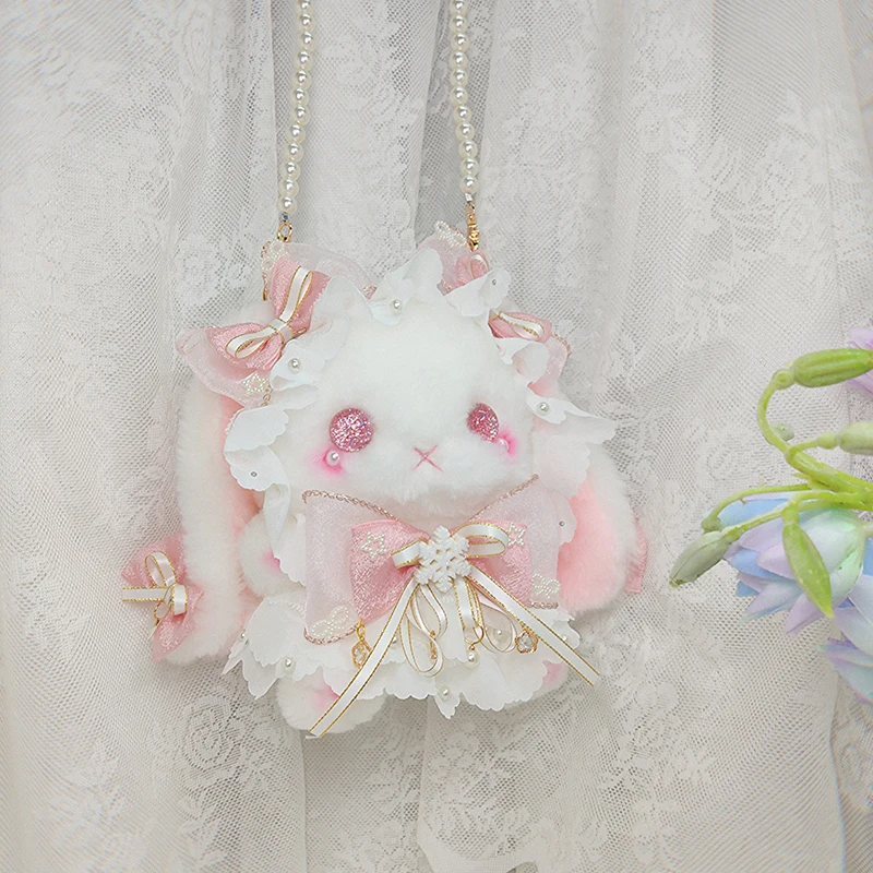 Original Lolita rabbit bag worn pearl Lolita kawaii cute plush bowknot winter package