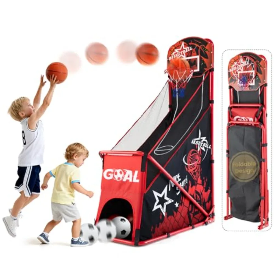 

Basketball Arcade Game for:Foldable Basketball Hoop Set with Soccer Goal- Portable Indoor Outdoor Sports Play Toy- Gift for Age