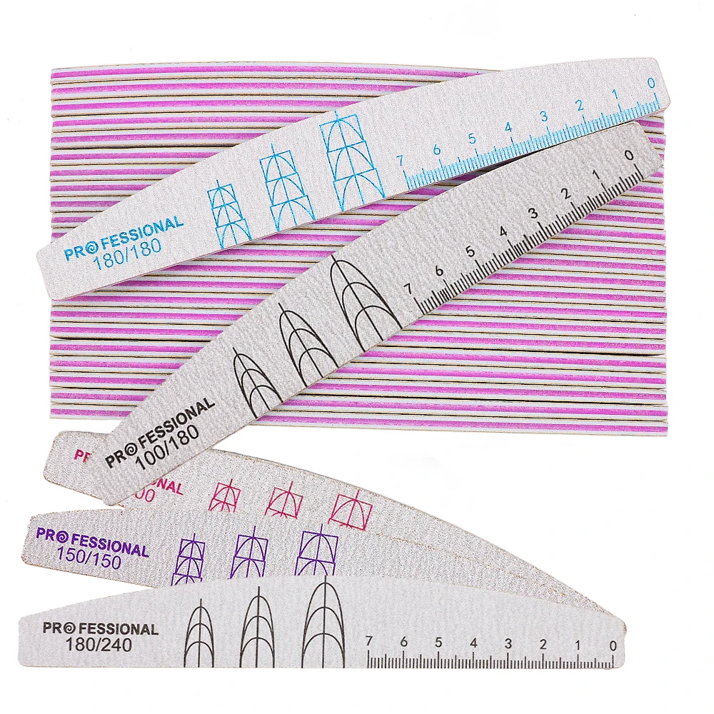 50 szt. Mocnych pilników do paznokci z papieru ściernego do manicure, gradacja 100/100 100/180 150/150 180/180 180/240, zmywalne, zakrzywione pilniki-blok do polerowania.