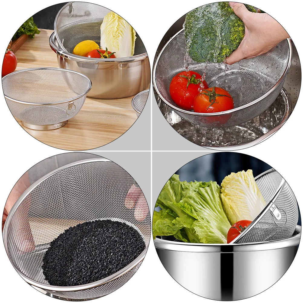 

Stainless Steel Rice Washing Sieve Multifunctional Draining Bowl Kitchen Basket Wire Mesh Food Grade Hollow Design Practical