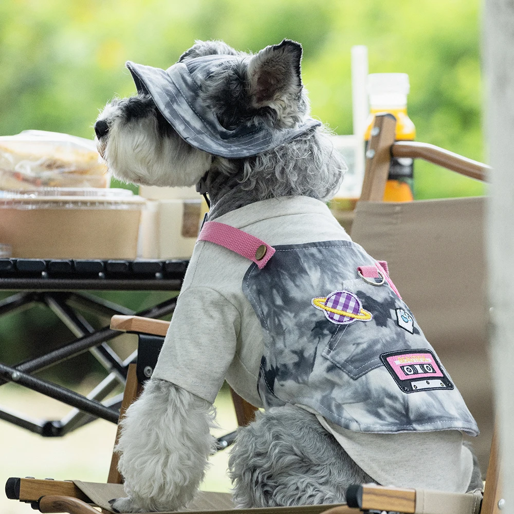 

Fashion Pet Harness Denim Straps for Schnauzer Puppy with Hat Outdoor Travel Small Dog Harness for Yorkshire Maltese Teddy