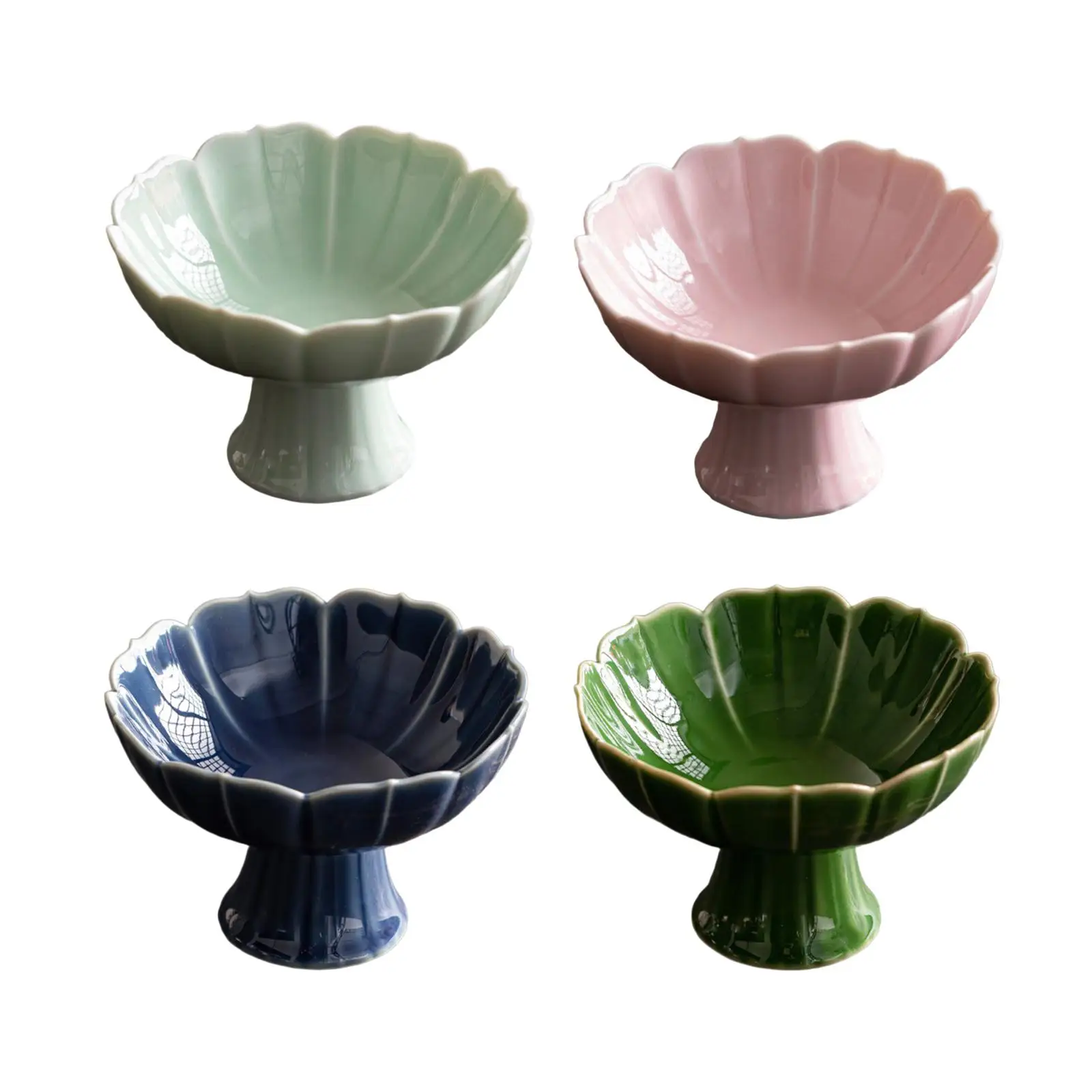 Ceramic Footed Bowl Decorative Bowl Multifunctional Lotus Shaped Dessert Cake Serving Bowl for Kitchen Home Living Room