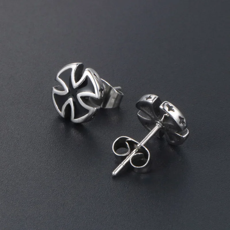 Retro Gothic Templar Iron Cross Earrings Men\'s Hypoallergenic Earrings Punk Trend Ethnic Style Alternative Jewelry