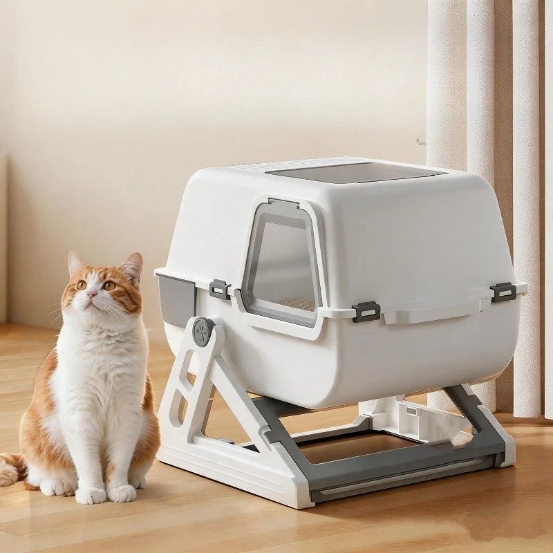 Closed Automatic Litter Box Castle Plastic Tray With Strainer Litter Box Smell Proof Side Entrance Arenero Gatos Cat Supplies